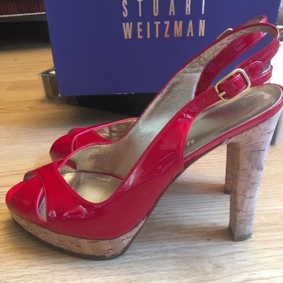 Stuart Weitzman Red patent cork platforms - Picture 4 of 6